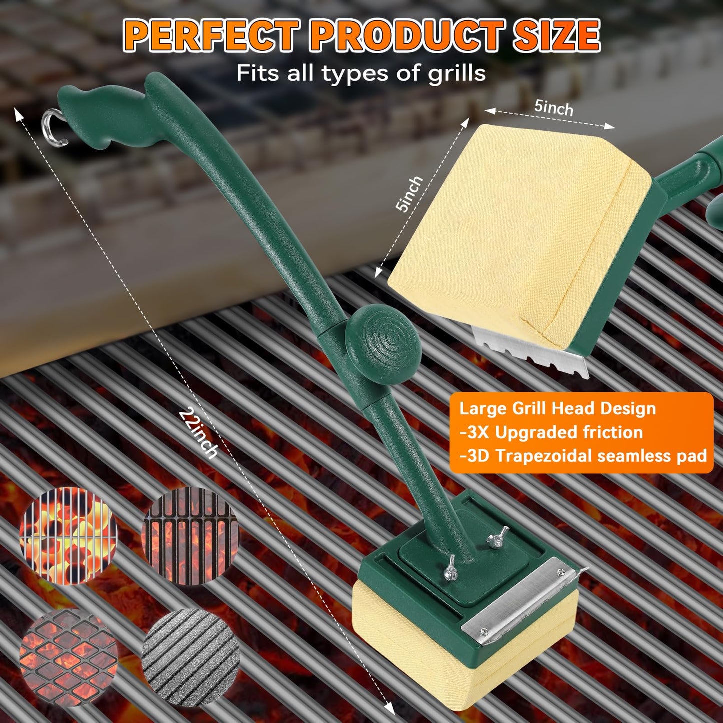 Grill Brush Bristle Free with Scraper,22" Extra Long Steam Grill Brush for Outdoor Grill,Replaceable Cleaning Head,Safe Grill Cleaner for Cast Iron/Stainless-Steel Grates,BBQ Accessories Gifts for Men - CookCave