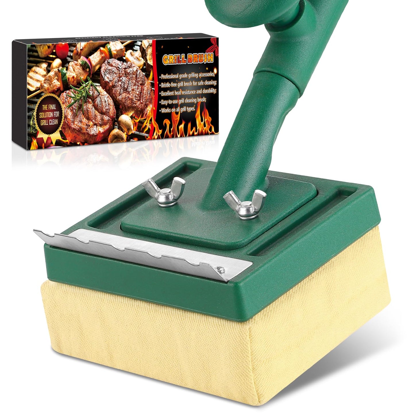 Grill Brush Bristle Free with Scraper,22" Extra Long Steam Grill Brush for Outdoor Grill,Replaceable Cleaning Head,Safe Grill Cleaner for Cast Iron/Stainless-Steel Grates,BBQ Accessories Gifts for Men - CookCave