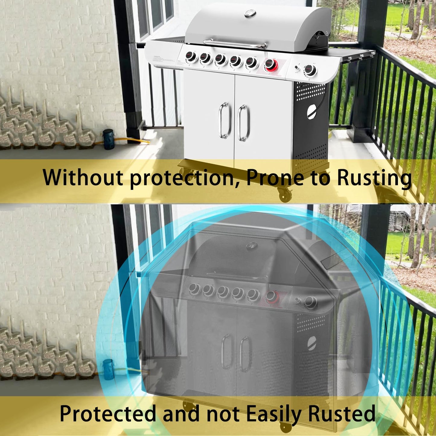 Grill Cover, 58 inch Waterproof BBQ Gas Grill Cover, Outdoor Barbecue Grill Cover with Hook and Loop for Char-Broil Nexgrill Weber and More Grills - CookCave