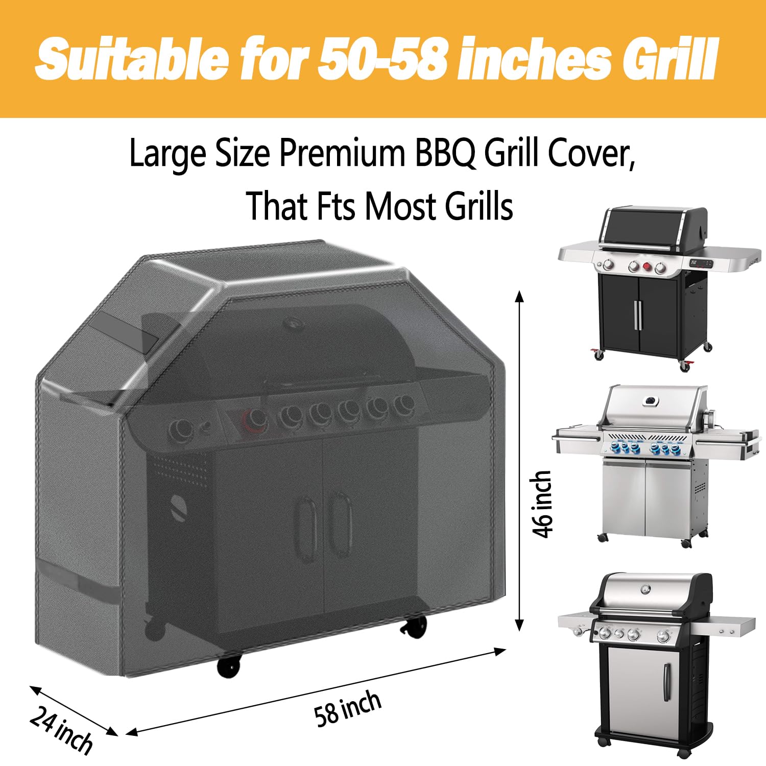 Grill Cover, 58 inch Waterproof BBQ Gas Grill Cover, Outdoor Barbecue Grill Cover with Hook and Loop for Char-Broil Nexgrill Weber and More Grills - CookCave