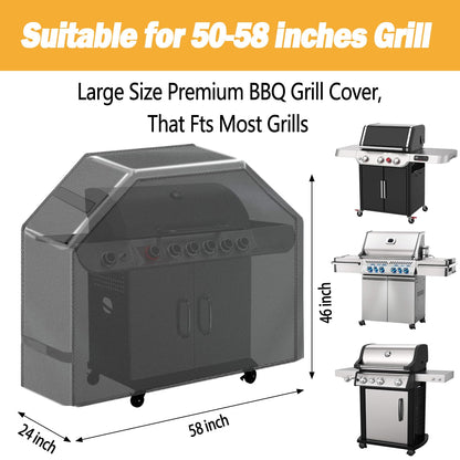 Grill Cover, 58 inch Waterproof BBQ Gas Grill Cover, Outdoor Barbecue Grill Cover with Hook and Loop for Char-Broil Nexgrill Weber and More Grills - CookCave
