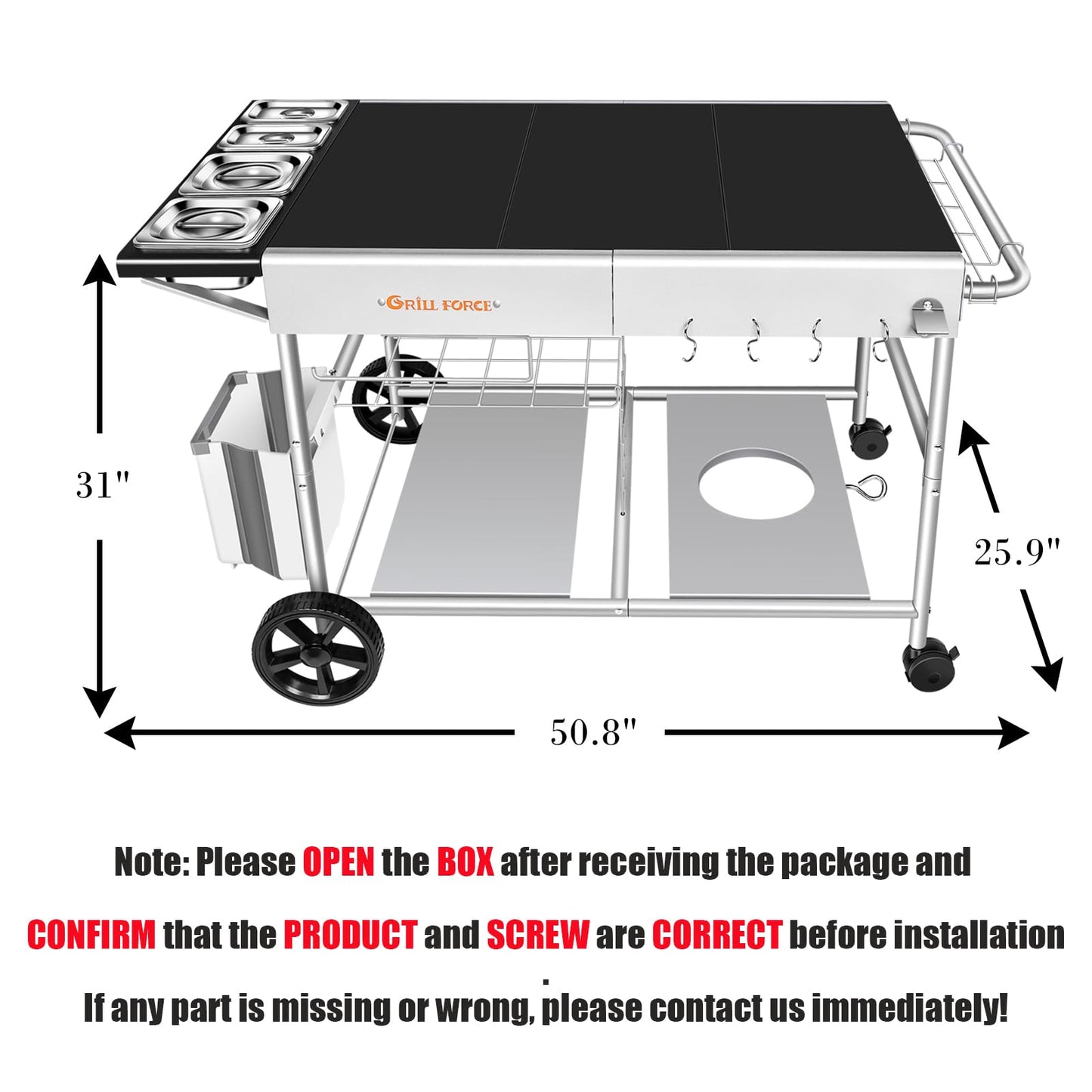 GRILL FORCE Pizza Oven Table with Topping Station, Outdoor Pizza Oven Cart, Grill Table for Outside, Grill Cart, Food Prep Work cart Fits for Ninja Woodfire Grill, Blackstone Griddle,Tabletop Grill - CookCave