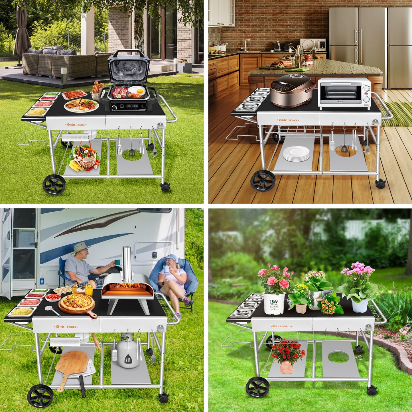 GRILL FORCE Pizza Oven Table with Topping Station, Outdoor Pizza Oven Cart, Grill Table for Outside, Grill Cart, Food Prep Work cart Fits for Ninja Woodfire Grill, Blackstone Griddle,Tabletop Grill - CookCave