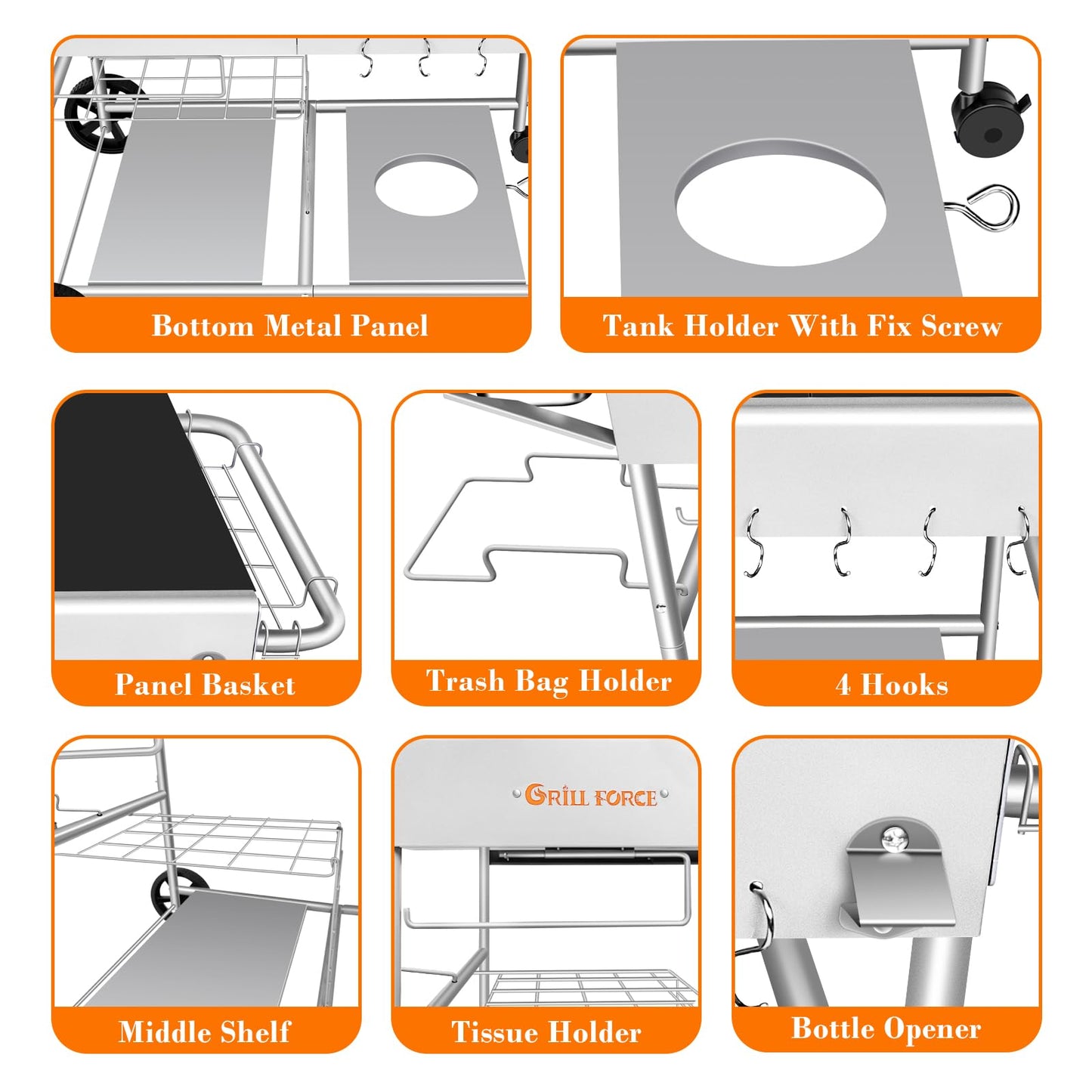 GRILL FORCE Pizza Oven Table with Topping Station, Outdoor Pizza Oven Cart, Grill Table for Outside, Grill Cart, Food Prep Work cart Fits for Ninja Woodfire Grill, Blackstone Griddle,Tabletop Grill - CookCave