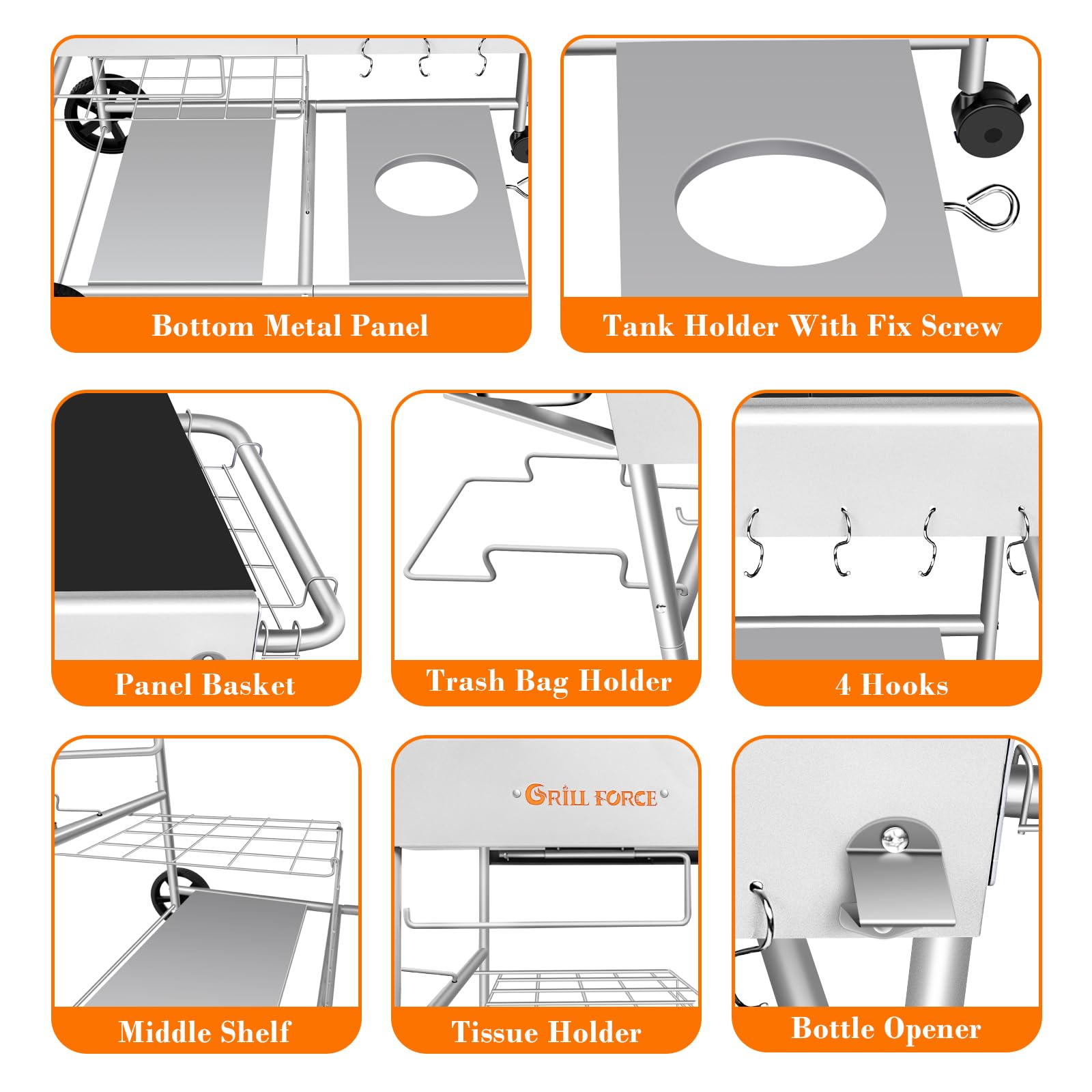 GRILL FORCE Pizza Oven Table with Topping Station, Outdoor Pizza Oven Cart, Grill Table for Outside, Grill Cart, Food Prep Work cart Fits for Ninja Woodfire Grill, Blackstone Griddle,Tabletop Grill - CookCave