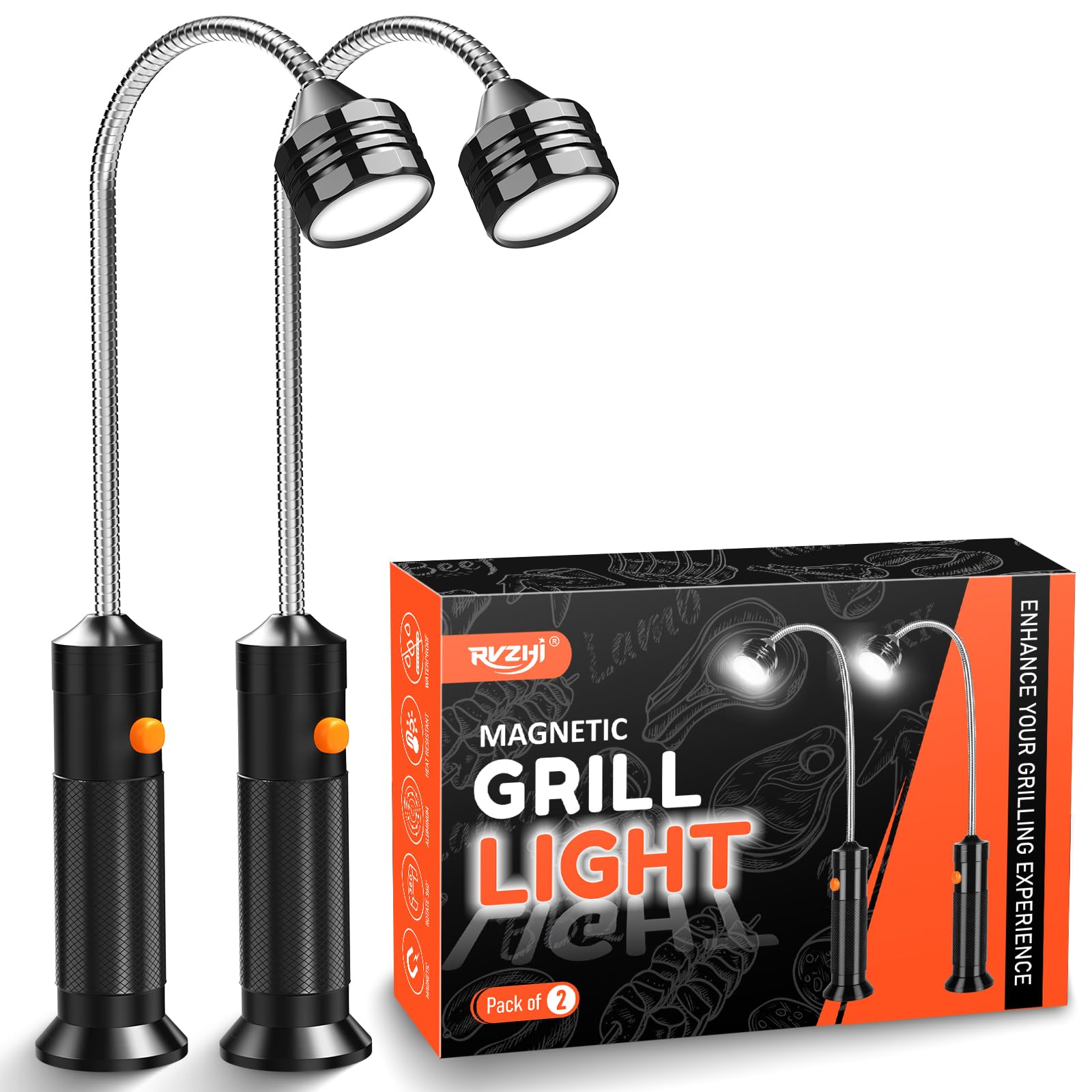 Grill Light BBQ Grilling Accessories: 2025 Unique Dad Gifts for Fathers Day from Wife Daughter - Cool Gifts for Men Husband Grandpa - Outdoor Bright Magnetic LED Light Smoker Accessories Tools 2 Pack - CookCave