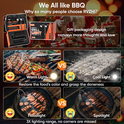 Grill Light BBQ Grilling Accessories: 2025 Unique Dad Gifts for Fathers Day from Wife Daughter - Cool Gifts for Men Husband Grandpa - Outdoor Bright Magnetic LED Light Smoker Accessories Tools 2 Pack - CookCave