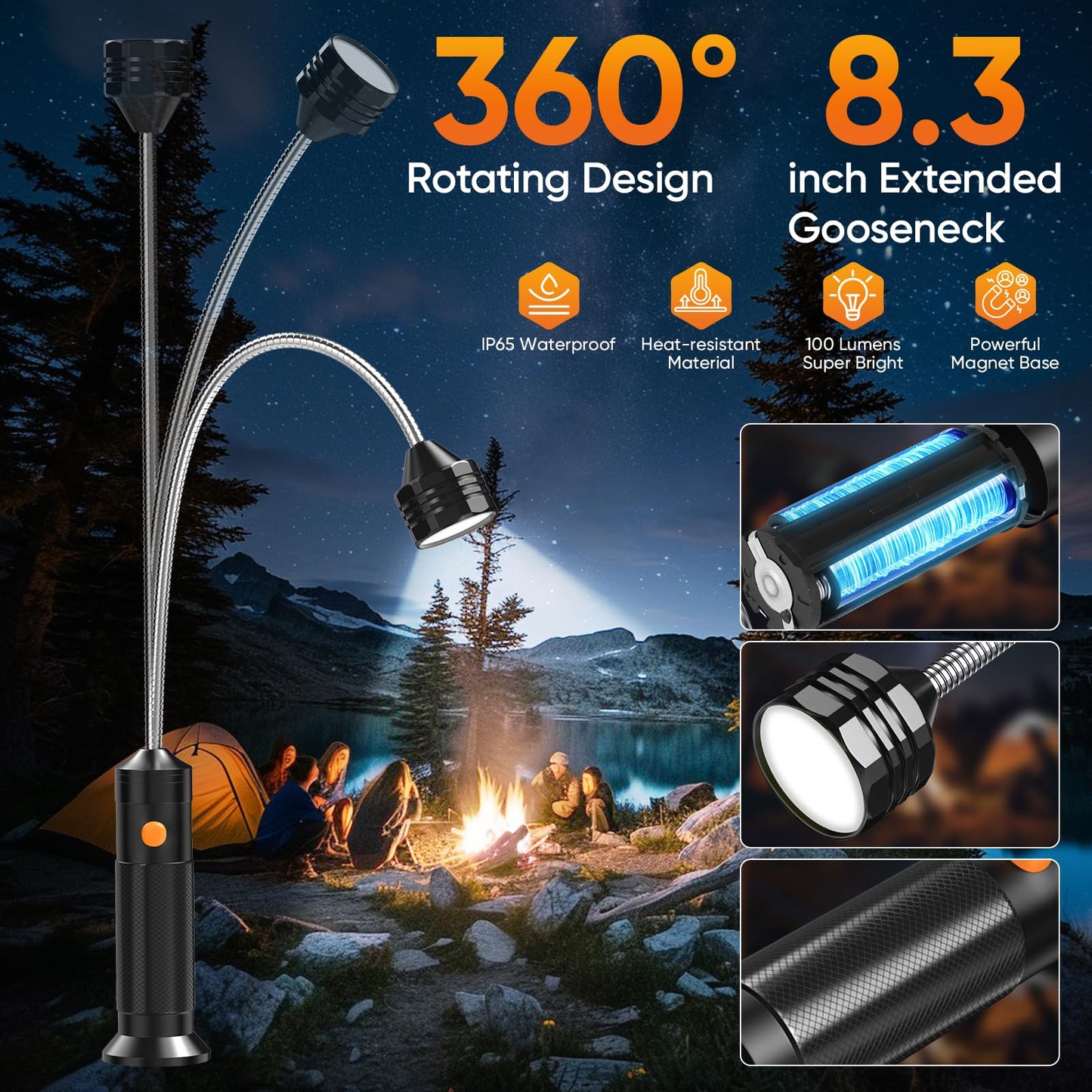 Grill Light BBQ Grilling Accessories: 2025 Unique Dad Gifts for Fathers Day from Wife Daughter - Cool Gifts for Men Husband Grandpa - Outdoor Bright Magnetic LED Light Smoker Accessories Tools 2 Pack - CookCave