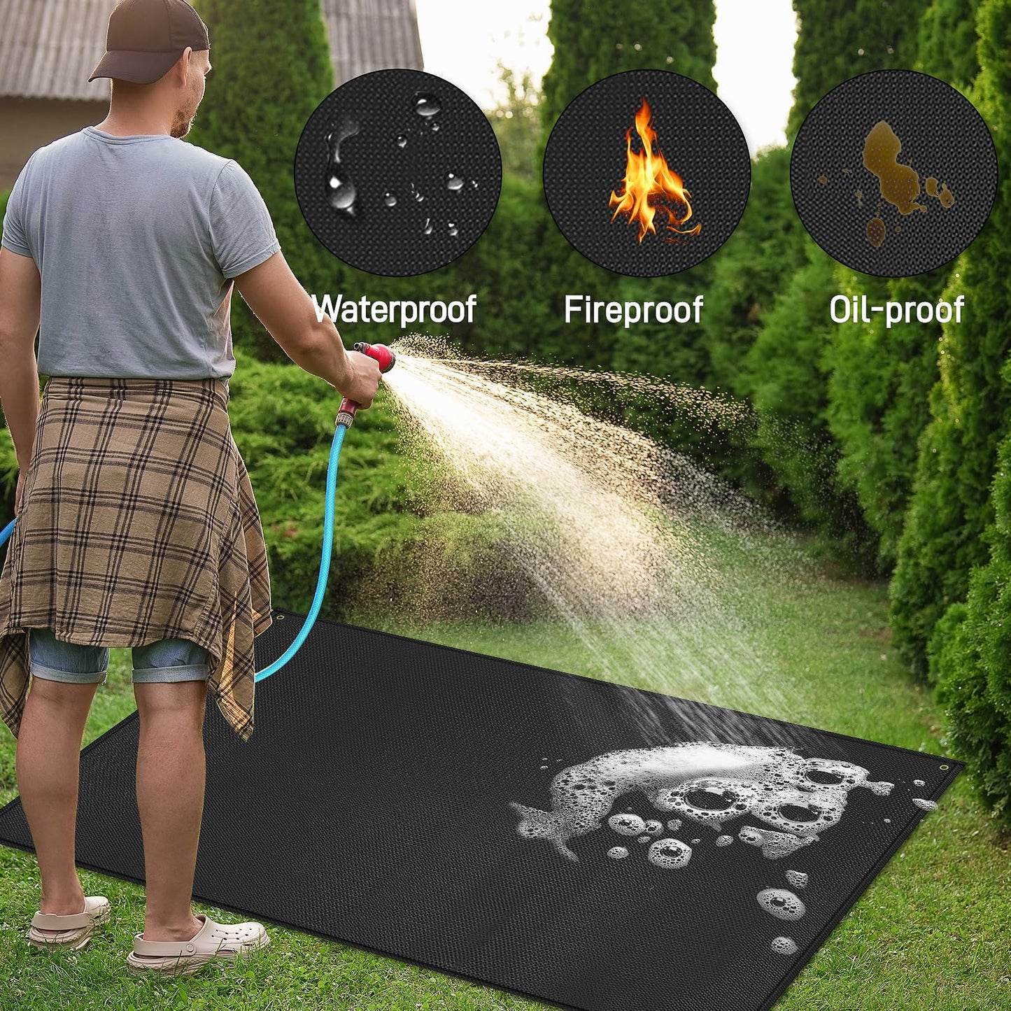 Grill Mats for Outdoor Grill Compatible with Blackstone 28 & 36in Griddle to Protect Deck and Patio, Fireproof Griddle Mat, Griddle Accessories Compatible with Blackstone Griddle, 65x48x0.02in, Black - CookCave