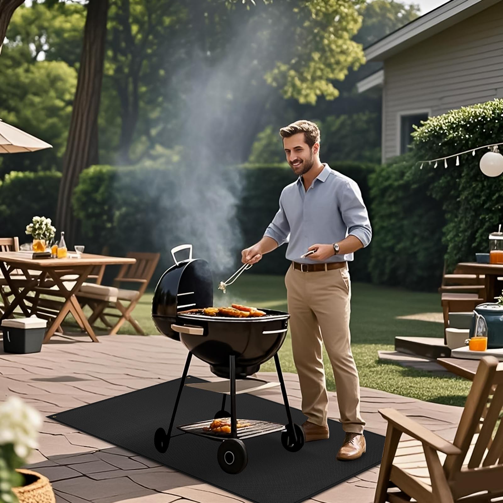 Grill Mats for Outdoor Grill Compatible with Blackstone 28 & 36in Griddle to Protect Deck and Patio, Fireproof Griddle Mat, Griddle Accessories Compatible with Blackstone Griddle, 65x48x0.02in, Black - CookCave