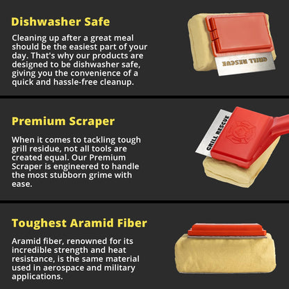 Grill Rescue BBQ Replaceable Scraper Cleaning Head, Bristle Free - Durable and Unique Grill Tools for Cast Iron or Stainless-Steel Grates, Barbecue Cleaner (Scraper Brush) - CookCave