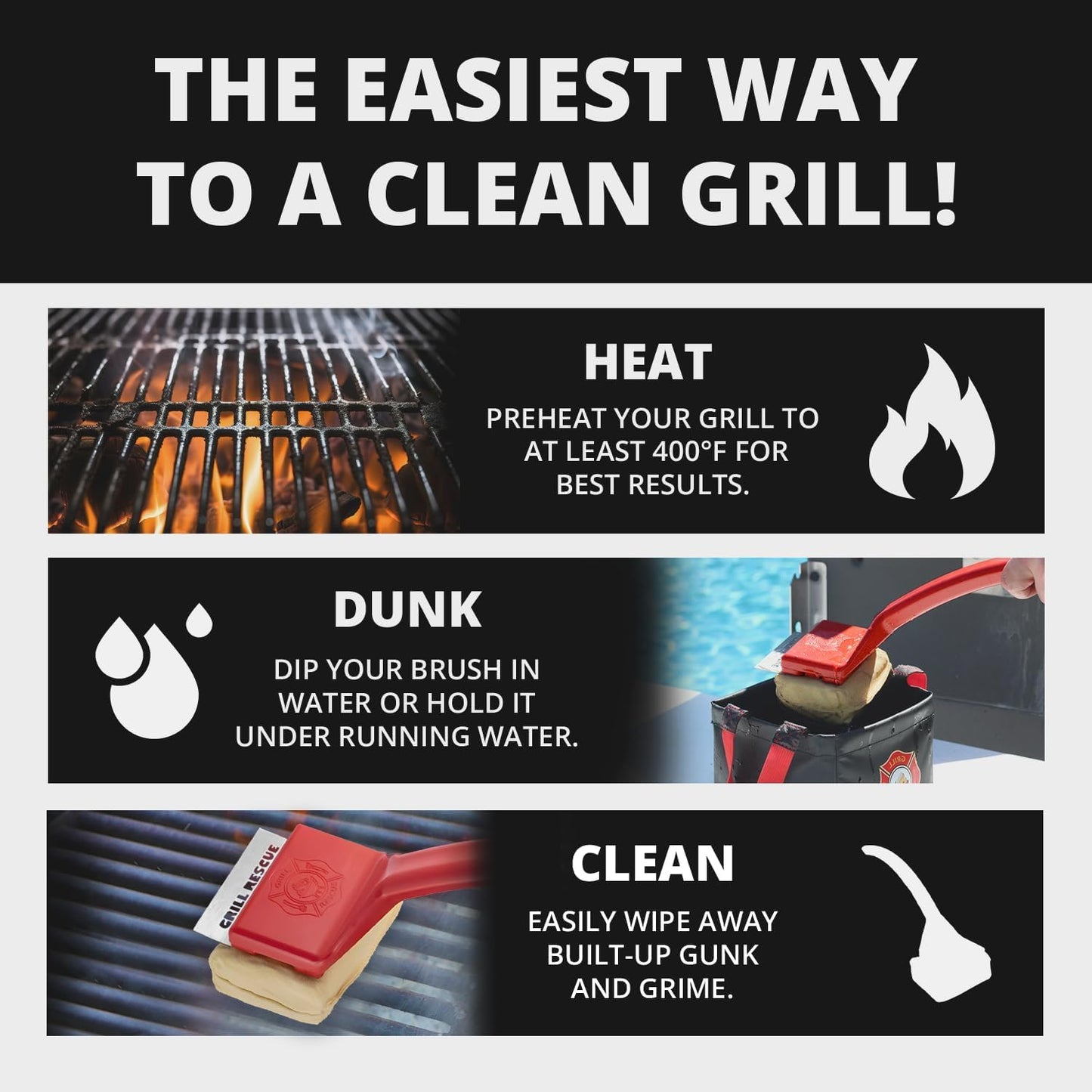 Grill Rescue BBQ Replaceable Scraper Cleaning Head, Bristle Free - Durable and Unique Grill Tools for Cast Iron or Stainless-Steel Grates, Barbecue Cleaner (Scraper Brush) - CookCave