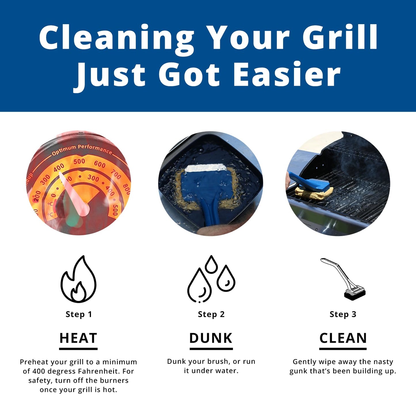 Grill Rescue BBQ Replaceable Scraper Cleaning Head, Bristle Free - Safe, Durable and Unique Scraper Tools for Cast Iron or Stainless-Steel Grates, Barbecue Cleaner (GB3000) - CookCave