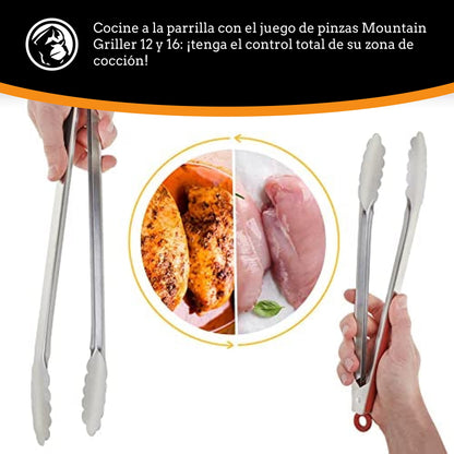 Grill Tongs for Cooking BBQ - 12 & 16" Set of 2 Heavy Duty Grilling Cooking Tongs for Serving Food Rubber Grips Long Locking Stainless Steel kitchen tongs & Barbecue No More Burnt hands Heat Resistant - CookCave