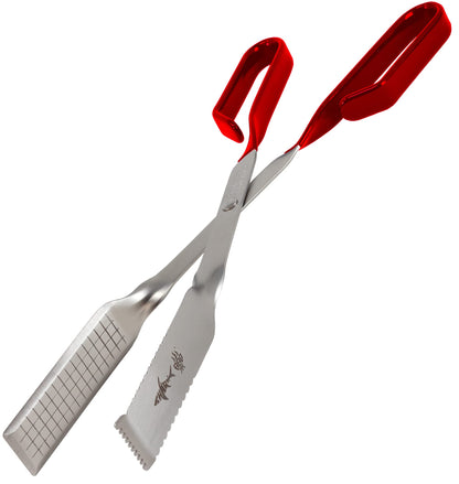 Grill Tongs for Kitchen & Outdoor Cooking: Shark BBQ, 13 Inch Long Reach Pro-Grade, Scissor-Style Utensil - Perfect for Air Frier and Oven Use (Red) - CookCave