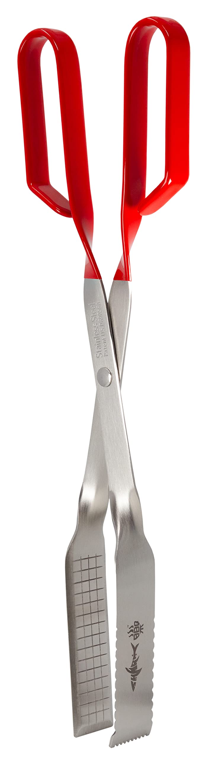 Grill Tongs for Kitchen & Outdoor Cooking: Shark BBQ, 13 Inch Long Reach Pro-Grade, Scissor-Style Utensil - Perfect for Air Frier and Oven Use (Red) - CookCave