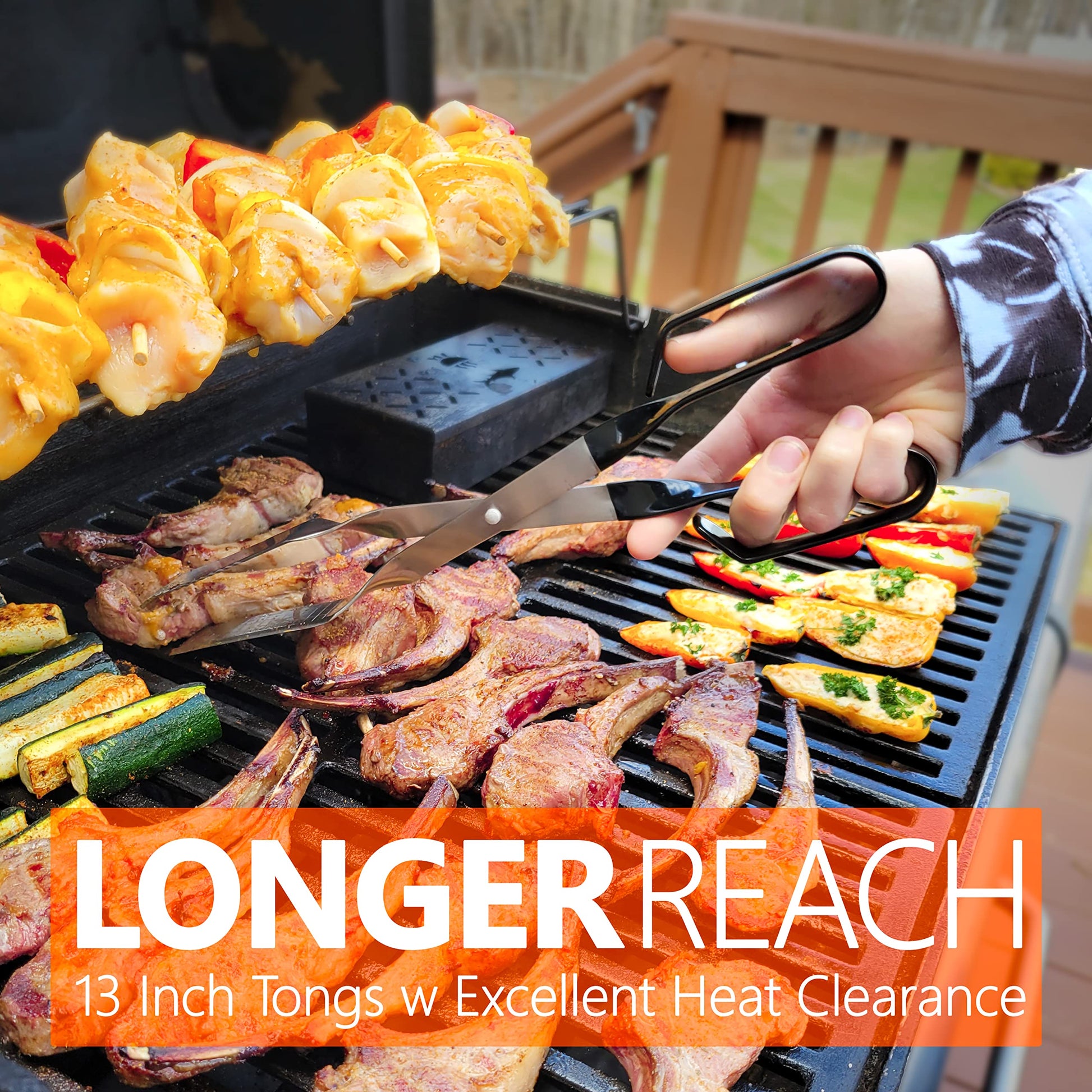 Grill Tongs for Kitchen & Outdoor Cooking: Shark BBQ, 13 Inch Long Reach Pro-Grade, Scissor-Style Utensil - Perfect for Air Frier and Oven Use (Red) - CookCave