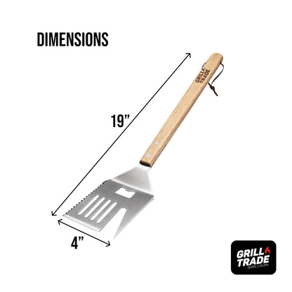 Grill Trade 5-in-1 Grill Spatula with Knife, Fork, Tenderizer, Bottle Opener, and Turner BBQ Tool - Multifunction with Wooden Handle-Ergonomic Cooking Tool for Outdoor Grilling, Flipping, Cutting-19'' - CookCave