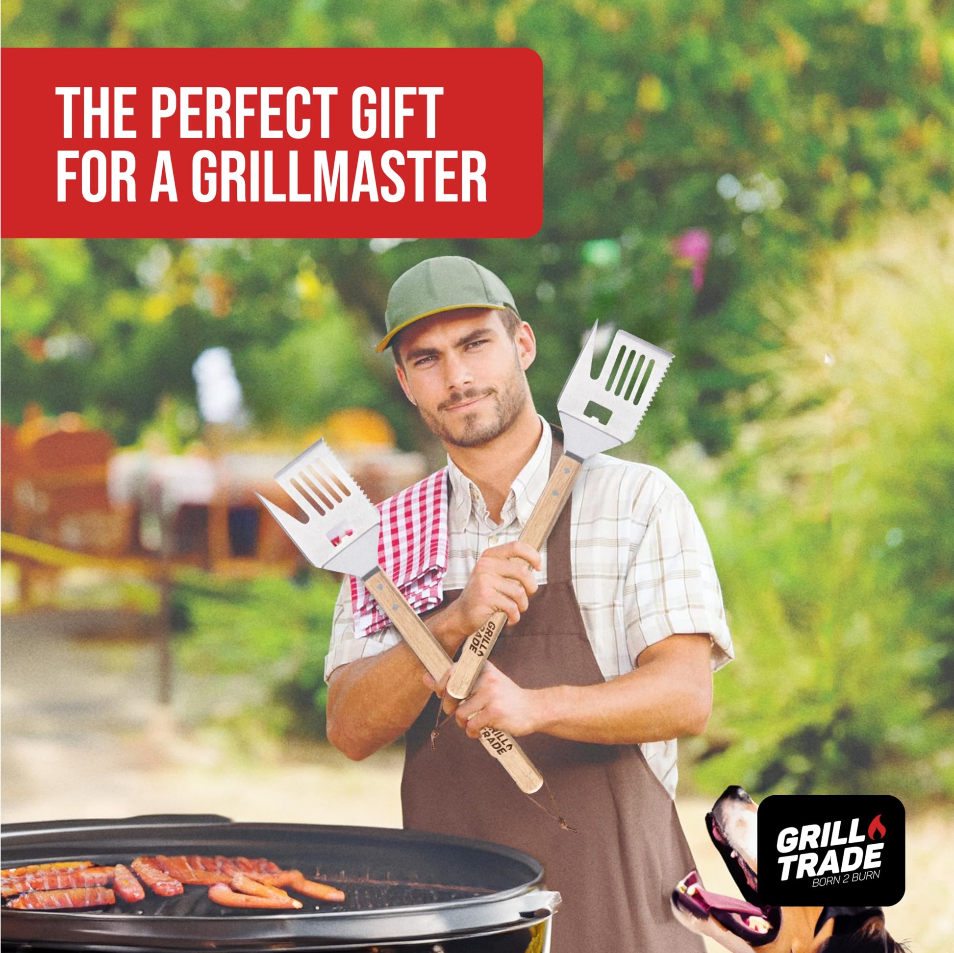 Grill Trade 5-in-1 Grill Spatula with Knife, Fork, Tenderizer, Bottle Opener, and Turner BBQ Tool - Multifunction with Wooden Handle-Ergonomic Cooking Tool for Outdoor Grilling, Flipping, Cutting-19'' - CookCave