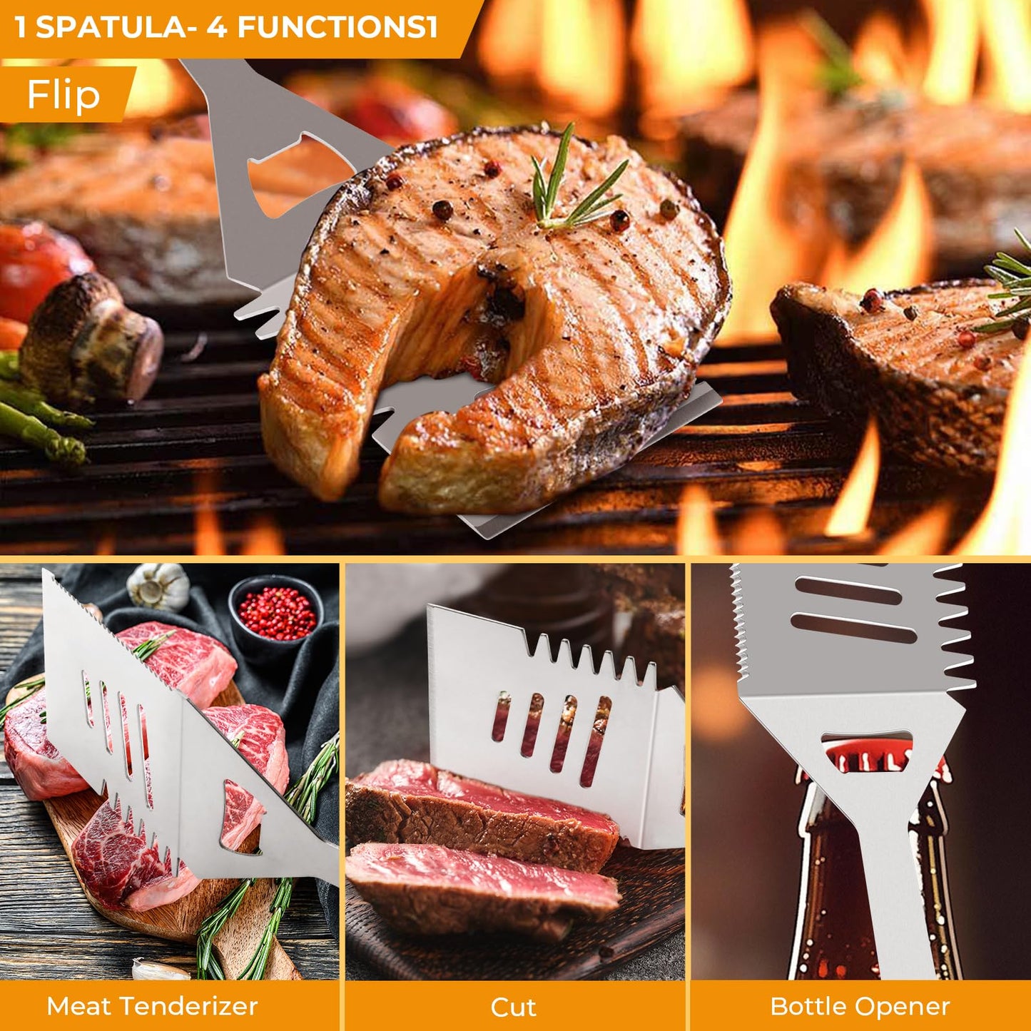 Grill Utensils Set,15 Pcs Stainless Steel BBQ Accessories Set, Portable Professional Grill Tool, Perfect Grill Kit Gift for Outdoor with Bag - CookCave