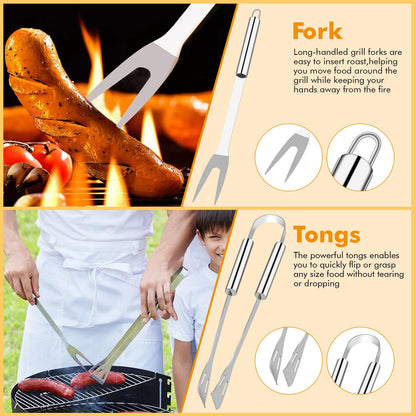 Grill Utensils Set,15 Pcs Stainless Steel BBQ Accessories Set, Portable Professional Grill Tool, Perfect Grill Kit Gift for Outdoor with Bag - CookCave
