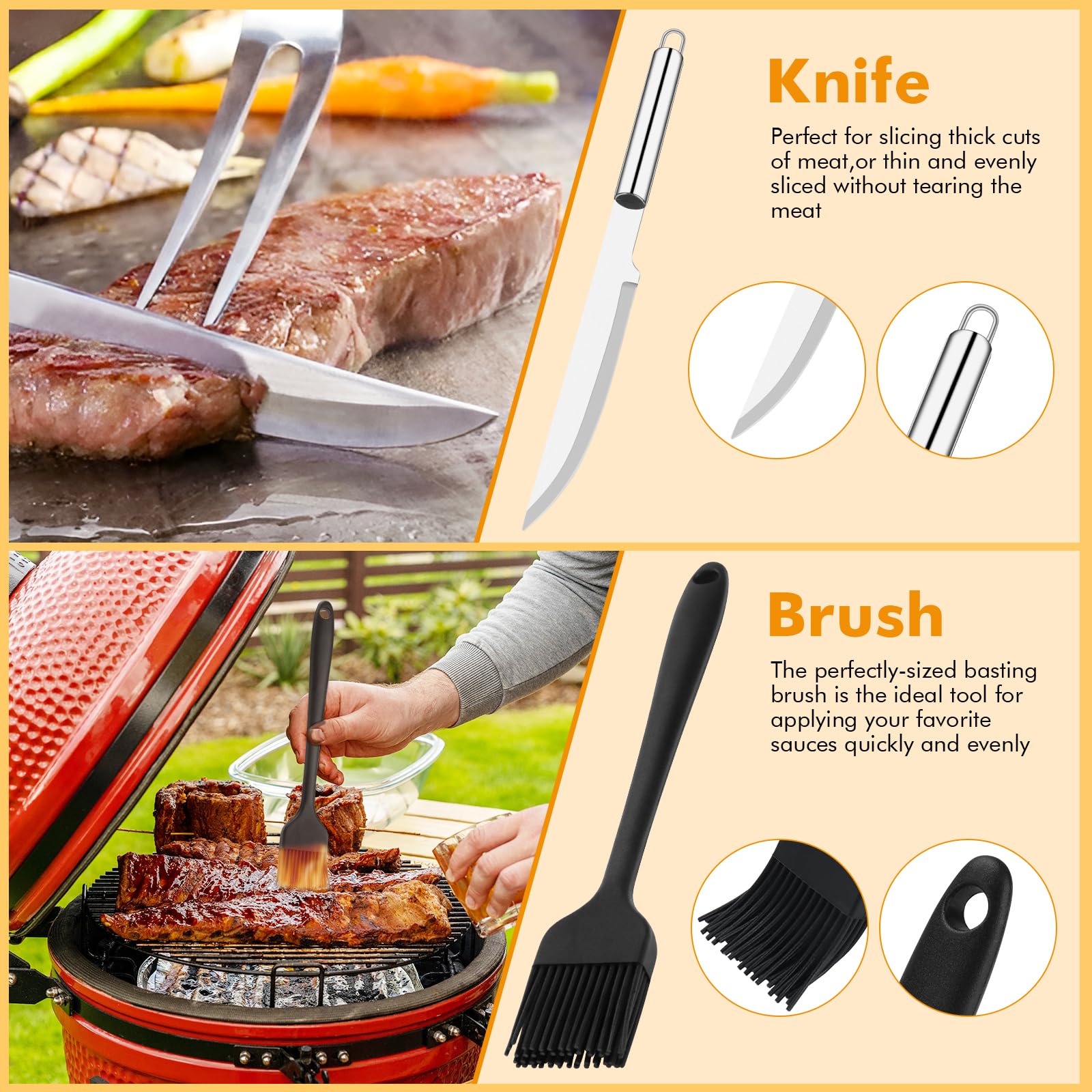 Grill Utensils Set,15 Pcs Stainless Steel BBQ Accessories Set, Portable Professional Grill Tool, Perfect Grill Kit Gift for Outdoor with Bag - CookCave