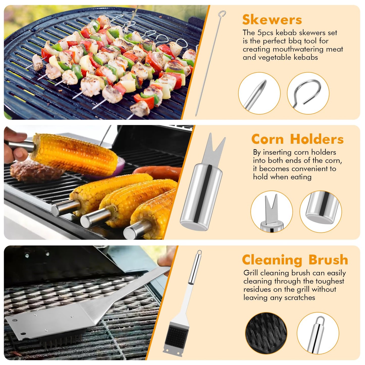 Grill Utensils Set,15 Pcs Stainless Steel BBQ Accessories Set, Portable Professional Grill Tool, Perfect Grill Kit Gift for Outdoor with Bag - CookCave
