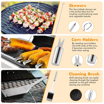 Grill Utensils Set,15 Pcs Stainless Steel BBQ Accessories Set, Portable Professional Grill Tool, Perfect Grill Kit Gift for Outdoor with Bag - CookCave