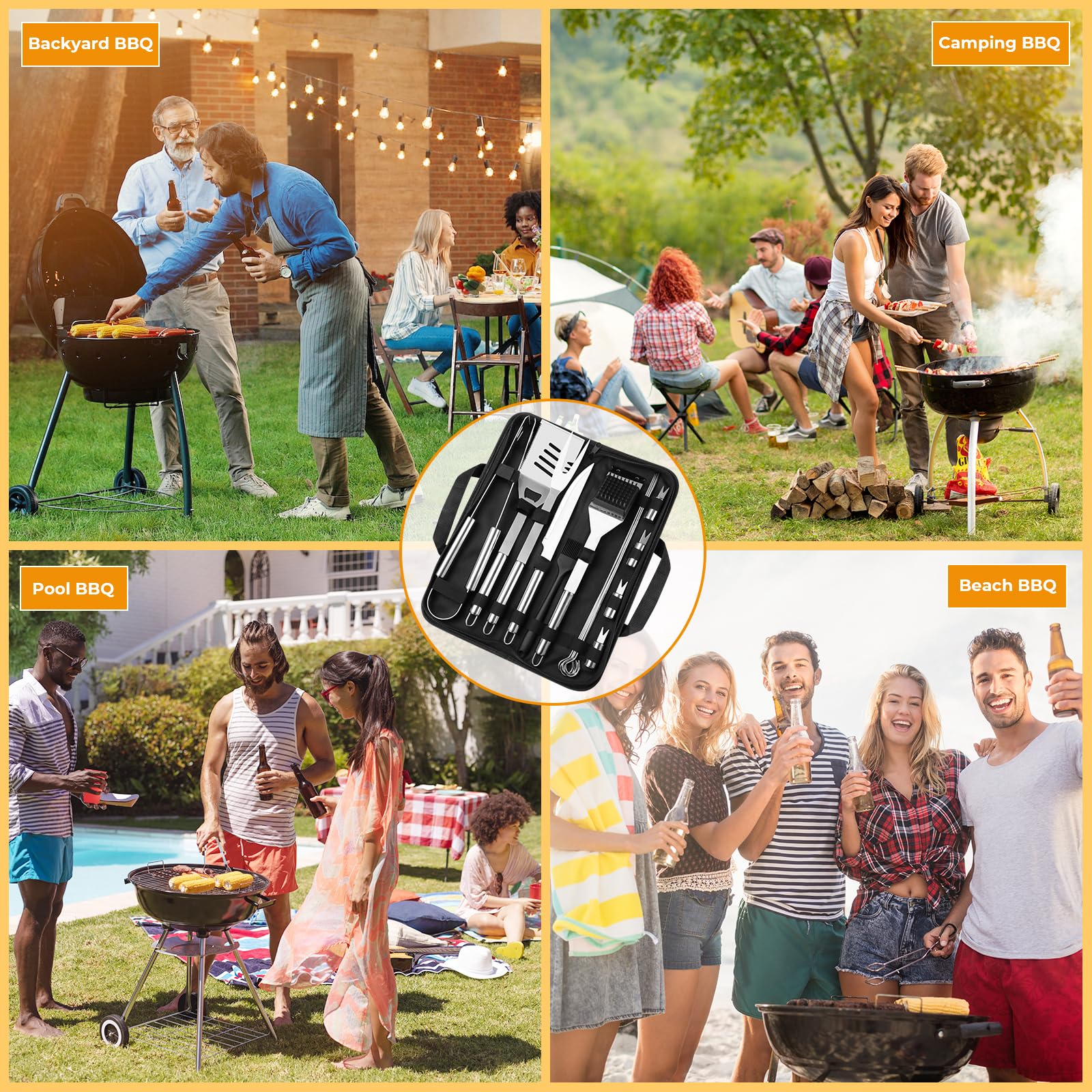 Grill Utensils Set,15 Pcs Stainless Steel BBQ Accessories Set, Portable Professional Grill Tool, Perfect Grill Kit Gift for Outdoor with Bag - CookCave