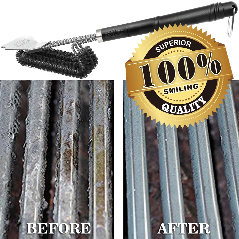 GRILLART Grill Brush and Scraper BBQ Brush for Grill, Safe 18" Stainless Steel Woven Wire 3 in 1 Bristles Grill Cleaning Brush, BR-4516 - CookCave