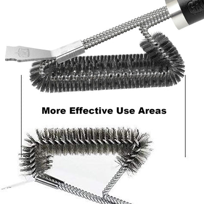 GRILLART Grill Brush and Scraper BBQ Brush for Grill, Safe 18" Stainless Steel Woven Wire 3 in 1 Bristles Grill Cleaning Brush, BR-4516 - CookCave