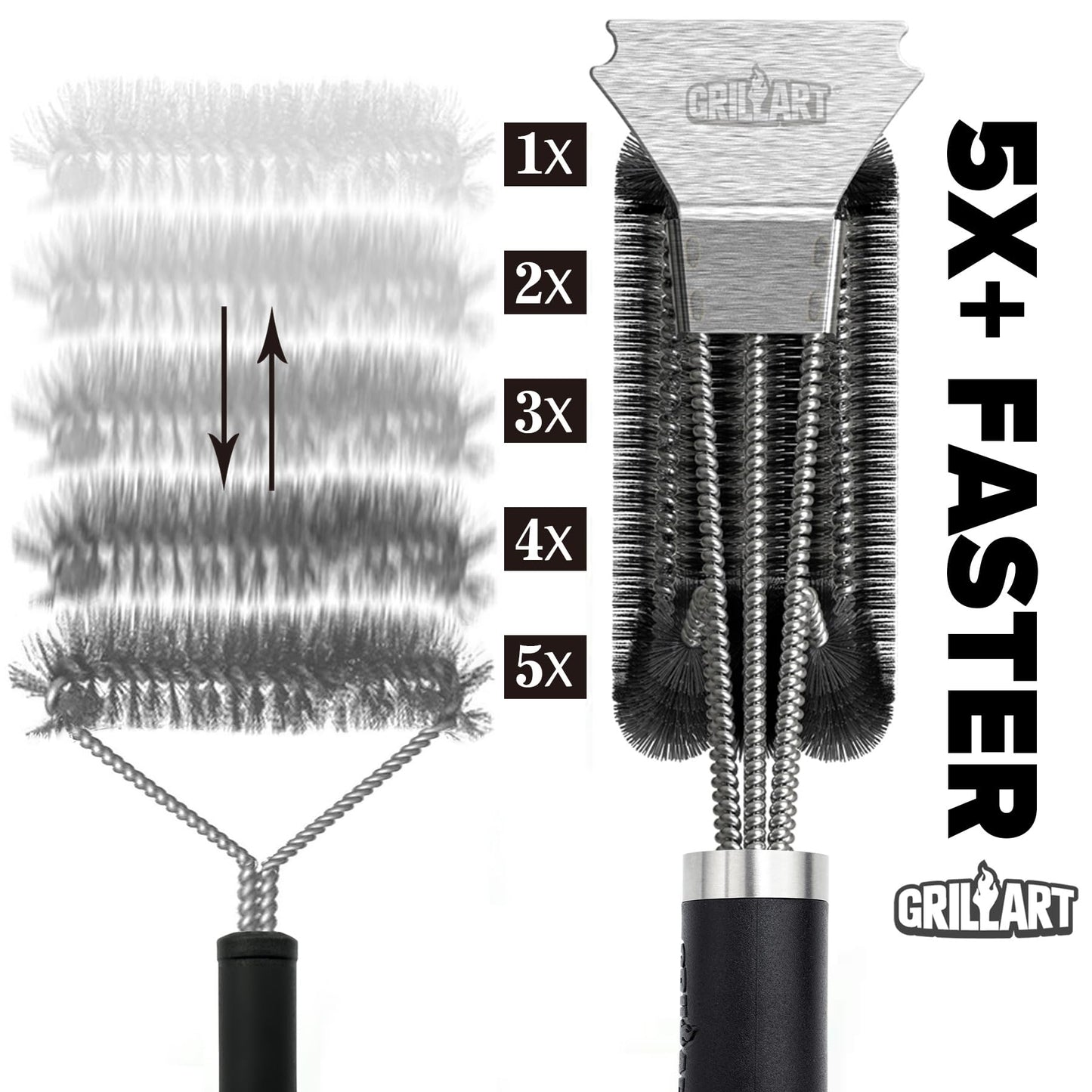 GRILLART Grill Brush and Scraper BBQ Brush for Grill, Safe 18" Stainless Steel Woven Wire 3 in 1 Bristles Grill Cleaning Brush, BR-4516 - CookCave