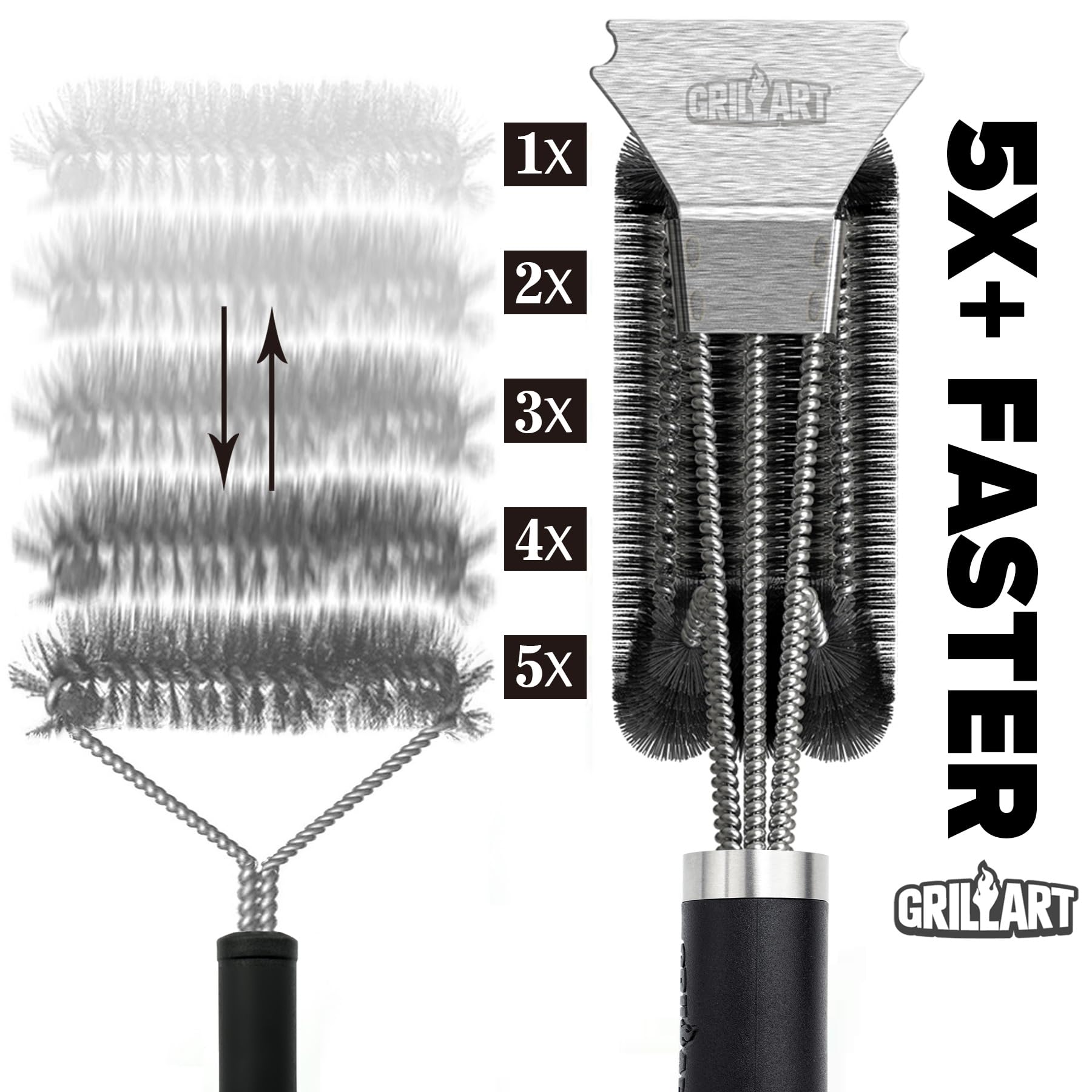 GRILLART Grill Brush and Scraper BBQ Brush for Grill, Safe 18" Stainless Steel Woven Wire 3 in 1 Bristles Grill Cleaning Brush, BR-4516 - CookCave
