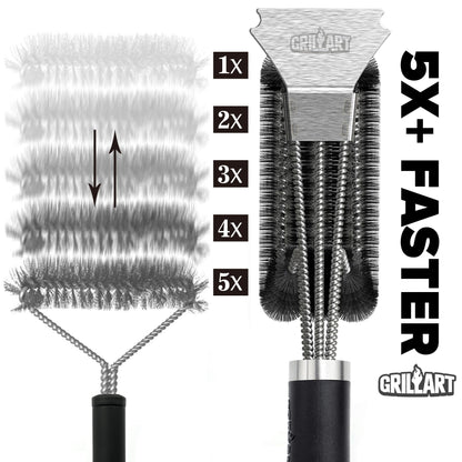 GRILLART Grill Brush and Scraper BBQ Brush for Grill, Safe 18" Stainless Steel Woven Wire 3 in 1 Bristles Grill Cleaning Brush, BR-4516 - CookCave