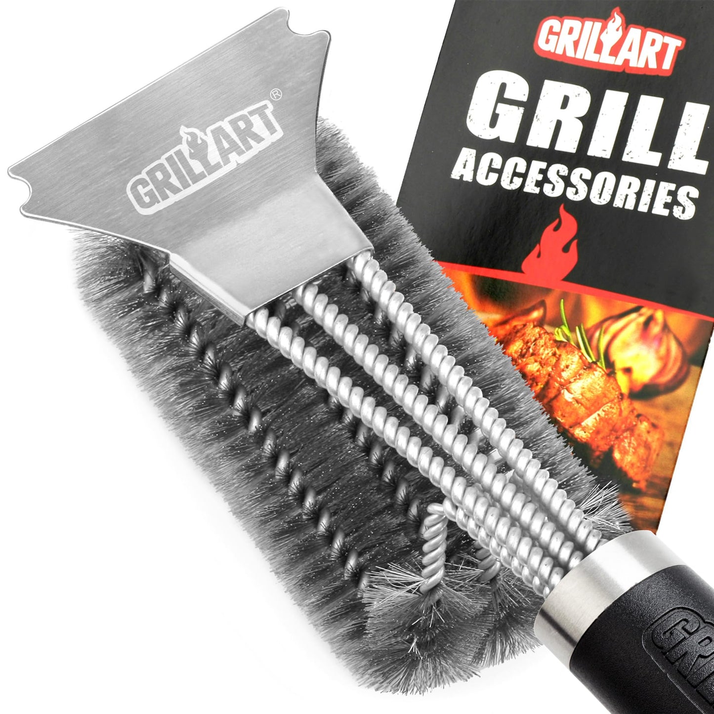 GRILLART Grill Brush and Scraper BBQ Brush for Grill, Safe 18" Stainless Steel Woven Wire 3 in 1 Bristles Grill Cleaning Brush, BR-4516 - CookCave