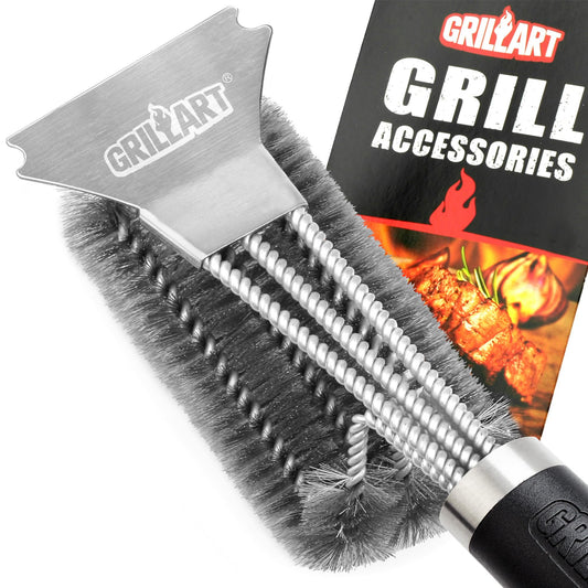 GRILLART Grill Brush and Scraper BBQ Brush for Grill, Safe 18" Stainless Steel Woven Wire 3 in 1 Bristles Grill Cleaning Brush, BR-4516 - CookCave