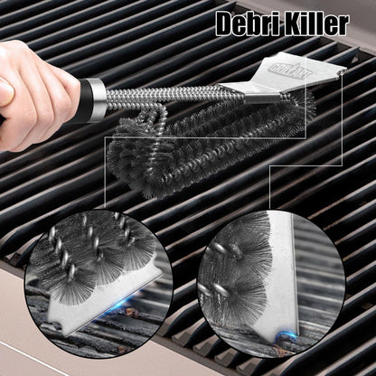 GRILLART Grill Brush and Scraper BBQ Brush for Grill, Safe 18" Stainless Steel Woven Wire 3 in 1 Bristles Grill Cleaning Brush, BR-4516 - CookCave