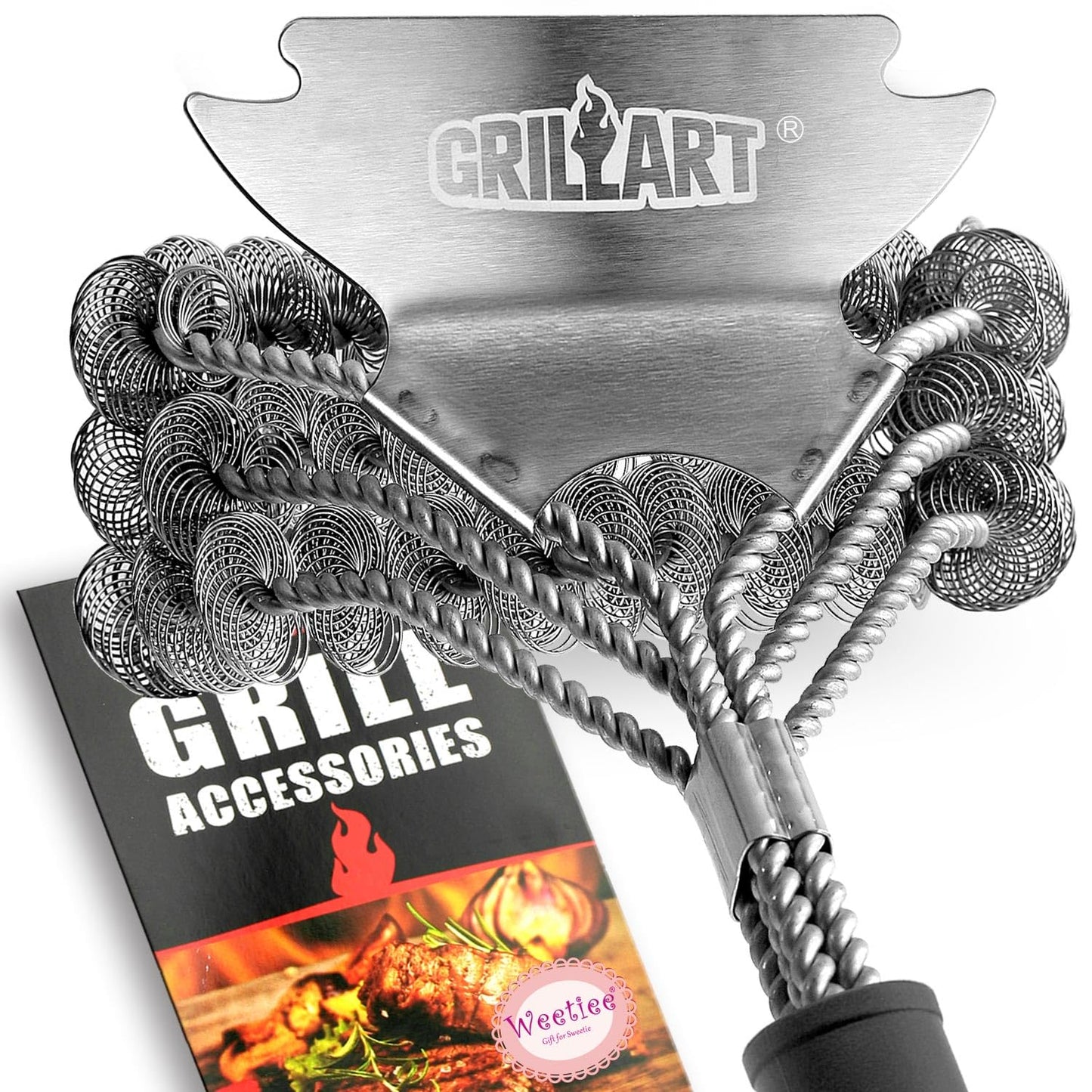 GRILLART Grill Brush and Scraper Bristle Free - Safe BBQ Brush for Grill -Stainless Grill Grate Cleaner - Safe Grill Accessories for Porcelain/Weber Gas/Charcoal Grill - Gifts for Grill Wizard/Men/Dad - CookCave