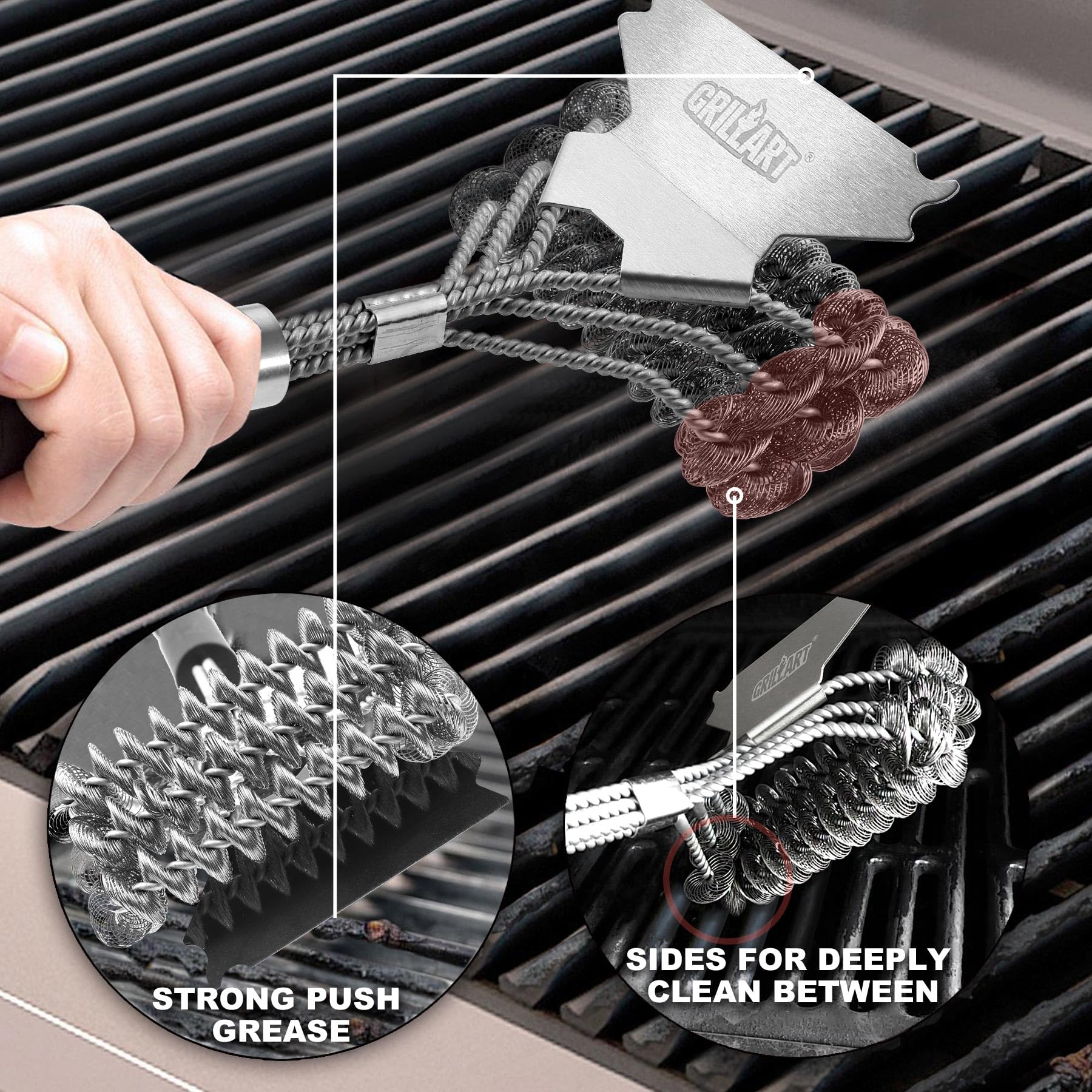 GRILLART Grill Brush and Scraper Bristle Free - Safe BBQ Brush for Grill -Stainless Grill Grate Cleaner - Safe Grill Accessories for Porcelain/Weber Gas/Charcoal Grill - Gifts for Grill Wizard/Men/Dad - CookCave