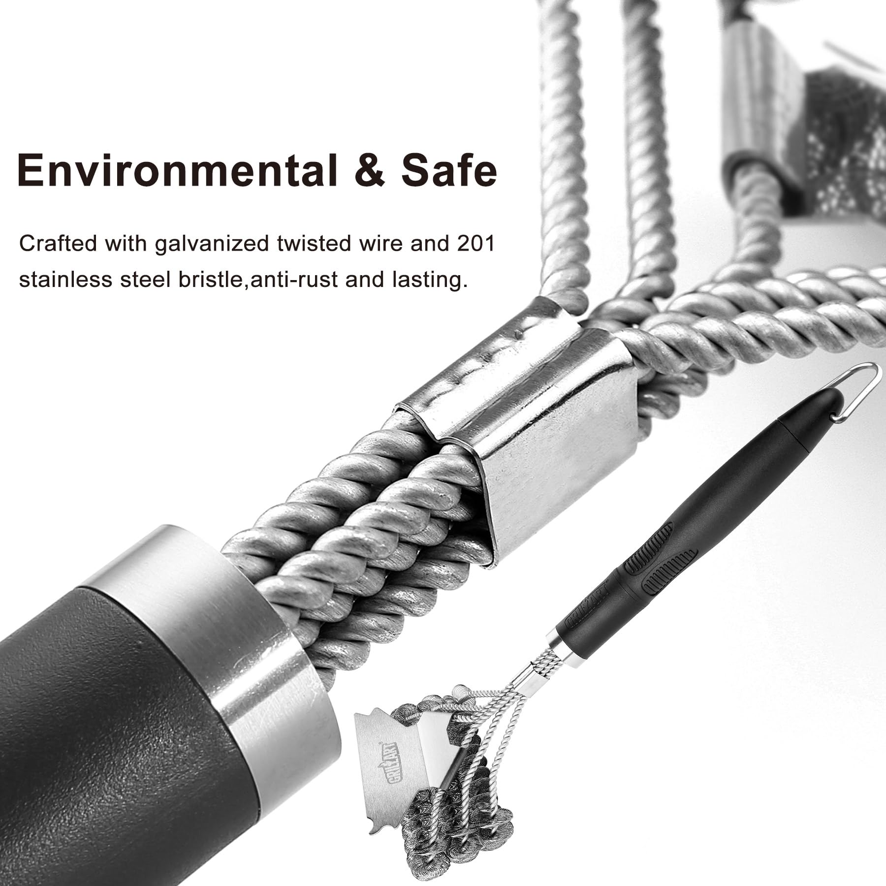 GRILLART Grill Brush and Scraper Bristle Free - Safe BBQ Brush for Grill -Stainless Grill Grate Cleaner - Safe Grill Accessories for Porcelain/Weber Gas/Charcoal Grill - Gifts for Grill Wizard/Men/Dad - CookCave