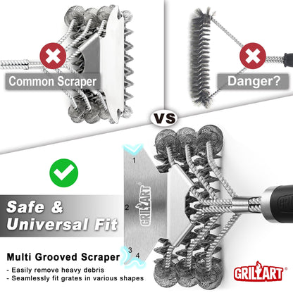 GRILLART Grill Brush and Scraper Bristle Free - Safe BBQ Brush for Grill -Stainless Grill Grate Cleaner - Safe Grill Accessories for Porcelain/Weber Gas/Charcoal Grill - Gifts for Grill Wizard/Men/Dad - CookCave