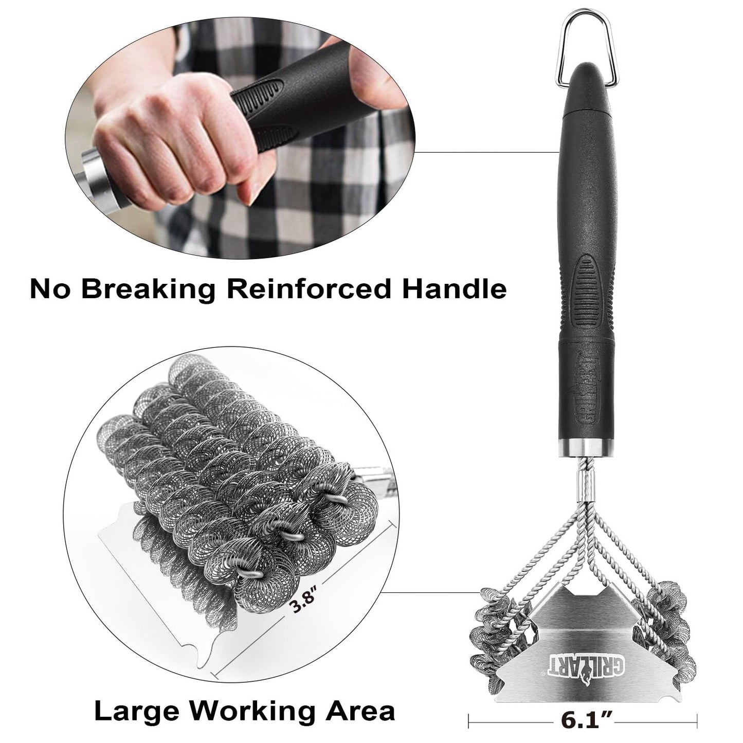 GRILLART Grill Brush and Scraper Bristle Free - Safe BBQ Brush for Grill -Stainless Grill Grate Cleaner - Safe Grill Accessories for Porcelain/Weber Gas/Charcoal Grill - Gifts for Grill Wizard/Men/Dad - CookCave