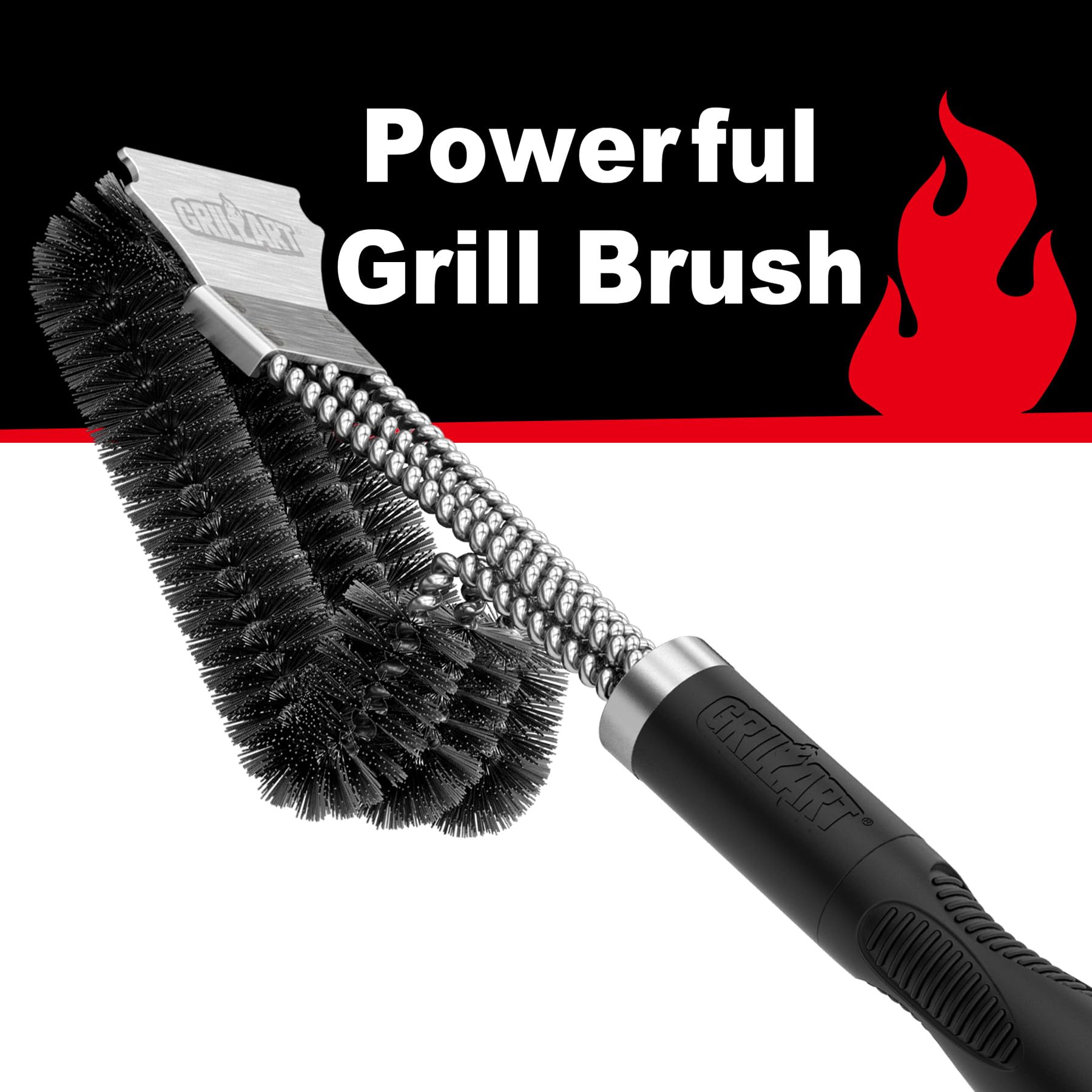 GRILLART Grill Brush and Scraper, Extra Strong BBQ Cleaner Accessories, Safe Wire Bristles Barbecue Triple Scrubbers Cleaning Brush for Gas/Charcoal Grilling Grates, Wizard Tool BR-8115 - CookCave