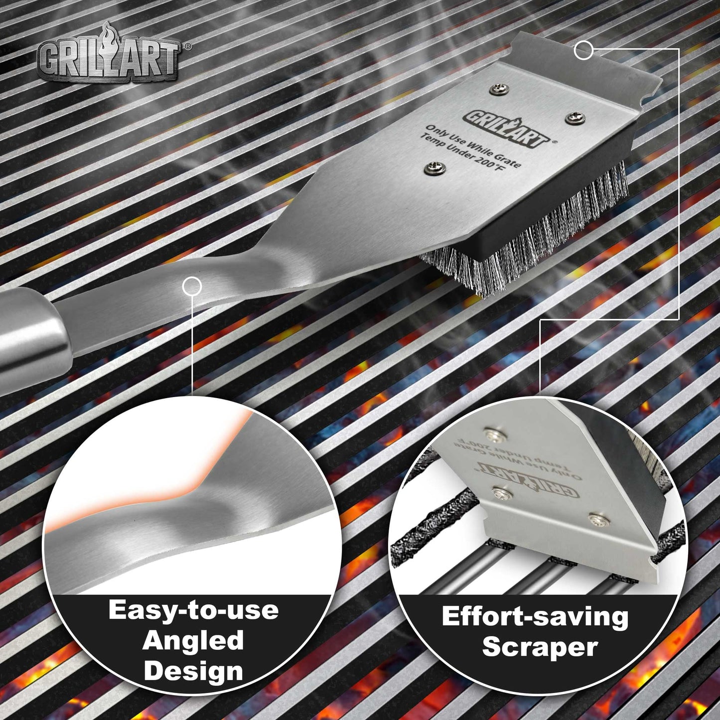 GRILLART Grill Brush and Scraper, Wire BBQ Grill Brush for Outdoor Grill, 16.5” Grill Cleaning Brush BBQ Grill Accessories, Safe Grill Cleaner Brush-Ideal Gift for Men/Dad BBQ Brush for Grill Cleaning - CookCave