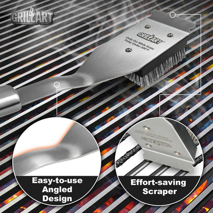 GRILLART Grill Brush and Scraper, Wire BBQ Grill Brush for Outdoor Grill, 16.5” Grill Cleaning Brush BBQ Grill Accessories, Safe Grill Cleaner Brush-Ideal Gift for Men/Dad BBQ Brush for Grill Cleaning - CookCave