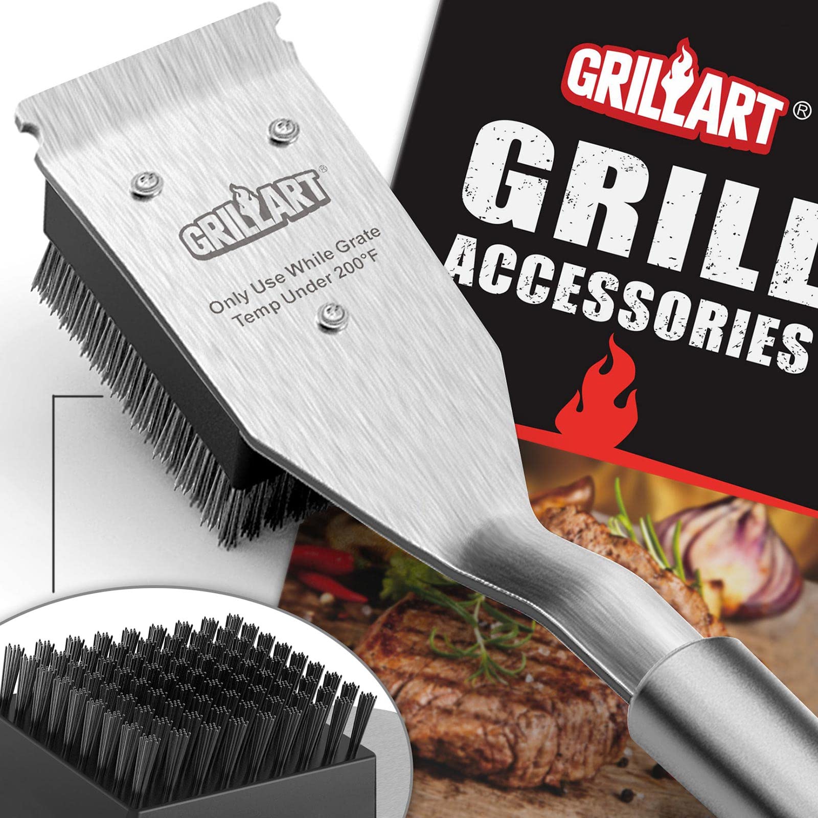 GRILLART Grill Brush and Scraper, Wire BBQ Grill Brush for Outdoor Grill, 16.5” Grill Cleaning Brush BBQ Grill Accessories, Safe Grill Cleaner Brush-Ideal Gift for Men/Dad BBQ Brush for Grill Cleaning - CookCave