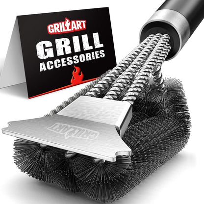 GRILLART Grill Brush and Scraper with Deluxe Handle, Safe Wire Grill Brush BBQ Cleaning Brush Grill Grate Cleaner for Gas Infrared Charcoal Porcelain Grills, BR-8529 - CookCave