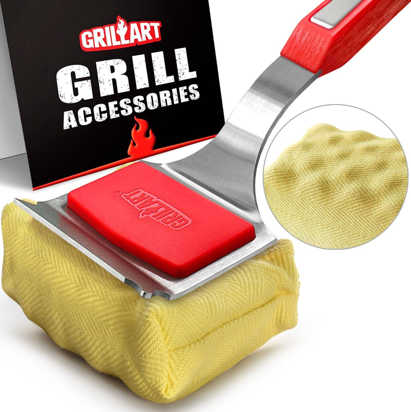 GRILLART Grill Brush Bristle Free. SteamWizards BBQ Replaceable Cleaning Head, Unique Seamless-Fit Scraper Tool for Cast Iron/Stainless-Steel Grates, Safe Barbecue Grill Cleaner-Red - CookCave