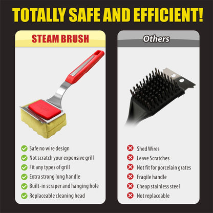 GRILLART Grill Brush Bristle Free. SteamWizards BBQ Replaceable Cleaning Head, Unique Seamless-Fit Scraper Tool for Cast Iron/Stainless-Steel Grates, Safe Barbecue Grill Cleaner-Red - CookCave
