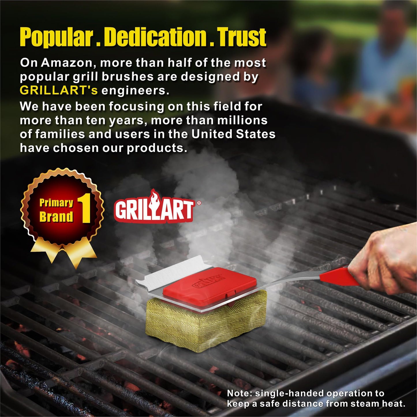 GRILLART Grill Brush Bristle Free. SteamWizards BBQ Replaceable Cleaning Head, Unique Seamless-Fit Scraper Tool for Cast Iron/Stainless-Steel Grates, Safe Barbecue Grill Cleaner-Red - CookCave